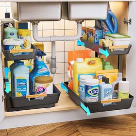 Euhome 850063752152 Under Sink Organizer 2 Tier Adjustable Height Organizers A