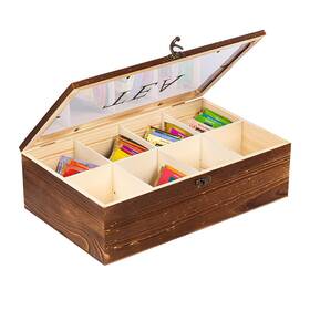Exoliry 971981161209 Rustic Torched Wooden Tea Bag Organizer Multiple Compartments Acrylic Clear L