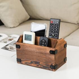 Hom0079 Exoliry Brown Torched Wood Remote Control Organizer Burnt Wooden Tabletop Storage Cad Hom0079 Exoliry Brown Torched Wood Remote Control Organizer Burnt Wooden Tabletop Storage Cad