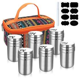 Ezyoutdoor 742297166556 6pcs Stainless Steel Spice Shaker Camping Kit With Travel Bag Salt An