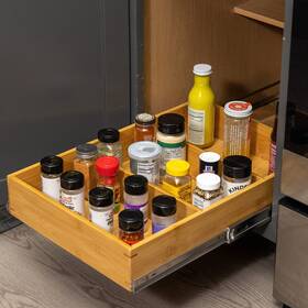 Fabsome 799086371875 Pull Out Cabinet Drawer Organizer Sliding Bamboo Wood Storage Rack O