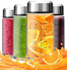 4pc-12oz-1 Fans-one 12oz Glass Juice Bottles With Lids 4-pack Wide Mouth Reusable Water