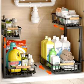 Fapzox 658360192561 Under Sink Organizer 2 Pack Organizers And Storage 2-tier