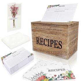 Feasteery 601549454448 Recipe Box 100 Cards With Dividers Card Protectors Rustic Wood