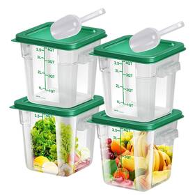 Green-4qt Feybuosk 4 Pcs Quart Food Storage Containers With Lid Square Clear Commercial Stor