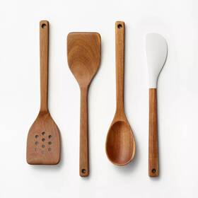 Figmint 196761803025 4pc Wood Kitchen Utensil Set Brown - Bpa-free Wooden Cooking