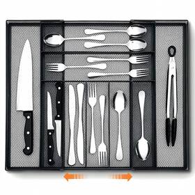Xeu-fiwochic-0407 Fiwochic 1 Pcs Utensil Drawer Silverware Organizer Metal Mesh Expandable 13 Inch 24 Kit
