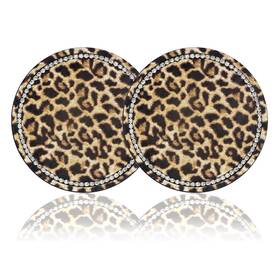 Flyeego 740727956319 Leopard Print Bling Rhinestone Anti Slip Coasters - 2.75 Inch Insert Suitable For