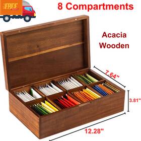 37-7431 Flyiee Wood Tea Bag Organizers Storage Boxes Chests With 8 Compartments