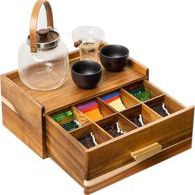 Flyiee 744110376944 Acacia Wood Tea Bag Organizer Storage Box Caddy Holder For Countertop Display Flyiee 744110376944 Acacia Wood Tea Bag Organizer Storage Box Caddy Holder For Countertop Display