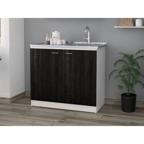 Fm Furniture 798911208232 Oklahoma Utility Sink Double Door Cabinet And White/black