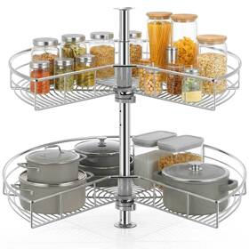Fohere Pd-1030ca 28 Inch Kidney Lazy Susan For Corner Cabinet 2-tier Adjustable Height Chr