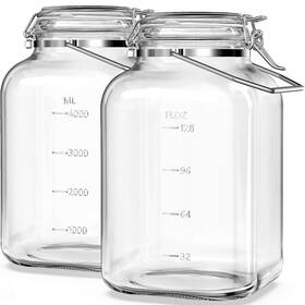Lids-306 Folinstall 2 Pack 1.5 Gallon Glass Jar With Airtight Lid 192 Oz Square Clear
