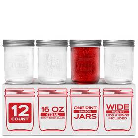 Forjars 850031492400 Premium Mason Jars With Lids 16oz Wide Mouth 16 Oz Clear Forjars 850031492400 Premium Mason Jars With Lids 16oz Wide Mouth 16 Oz Clear