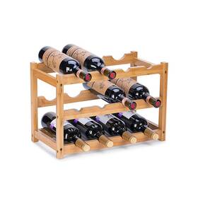 Fostersource 745695194077 Wine Rack Natural Bamboo Storage Freestanding Countertop Stackable Disp