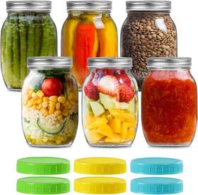 Foukus 600358292524 32 Oz Wide Mouth Mason Jars With Metal Lids And Plastic 6 Pack 6pack