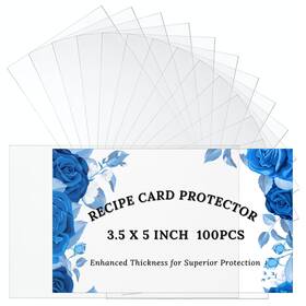 100pcs-1 Freude Recipe Cards Protector Sleeves - 3.5x5 Inch 100pcs Thick Clear Plastic Sleeve