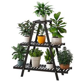 Bm-sjhj-f01 Furshus Bamboo Plant Stand Indoor/outdoor 3-tier Black Rectangular 8 Potted Flowe