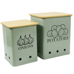 Us-gdfjiy-1142-grey Gdfjiy Kitchen Vegetable Storage Tins Set Of 2 For Potatoes Onion With Wooden Lid