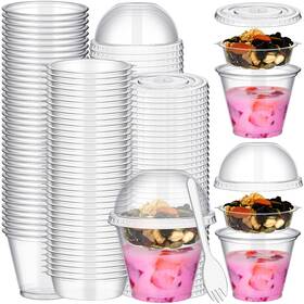 Gry-gerrii-896 Gerrii 100 Pack 9 Oz Parfait Cups With Insert And Flat Lids Dome Clear Plastic Gry-gerrii-896 Gerrii 100 Pack 9 Oz Parfait Cups With Insert And Flat Lids Dome Clear Plastic