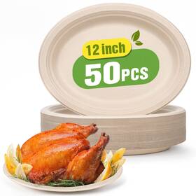 Lh-12in-50-natural Gezond 100% Compostable Oval Paper Plates 12.5 Inch 50 Pack Large Disposable