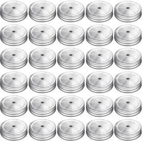 Gisedkle 630148211275 30 Pcs Regular Mouth Mason Jar Lids With Straw Hole Compatible Metal Silver