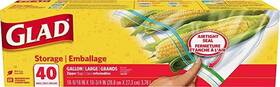 Glad 012587600320 Zipper Food Storage Plastic Bags Gallon Size 40 Count