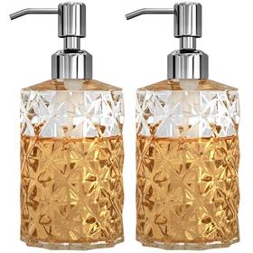 Gsd021 Gladpure Soap Dispenser - 2 Pack 12 Oz Clear Diamond Design Glass Refillable