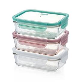 28038 Glasslock Rectangular Tempered Glass Set 3 Piece - 710ml