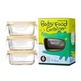 28091 Glasslock Rectangle Baby Food Container 3pc Set 150ml Transparent