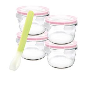28098 Glasslock Round Baby Food Container 5pc Set With Spoon 165ml Transparent