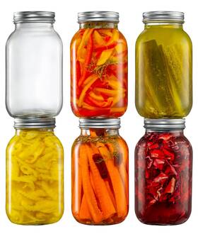 Gling 850036983019 6 Pack 32 Oz. Regular-mouth Glass Mason Jars - With Metal Airtight Lids And