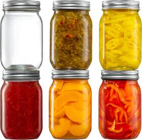 Gling 850036983040 6 Pack 16 Oz. Regular-mouth Glass Mason Jars With Metal Airtight Lids Clear