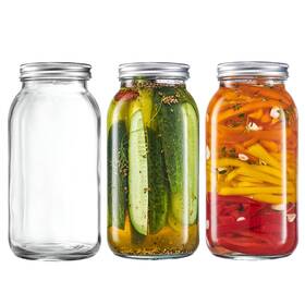 Gling 850036983125 3 Count 64 Oz. Wide-mouth Glass Mason Jars With Metal Airtight Lids An