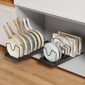Hc324 Gomaihe Pull-out Pots And Pans Organizer 2 Pack - Under Cabinet Pot Lid Holde
