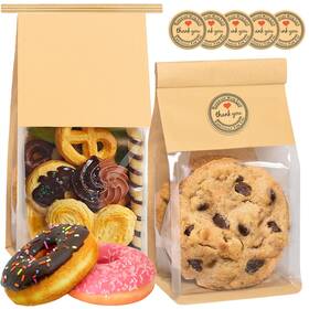 Lcb50 Goulikful 50 Pack Cookie Bags With Seal 8.2x3.9x3.1 Inch Tin Tie Tab Lock Bakery