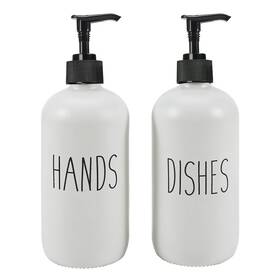 Goyisee 787996963907 16 Oz Glass Soap Dispenser Set Dish And Hand Bathroom Kitchen White &