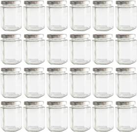 Gpk4all 757377213631 190ml 6oz Hexagon Glass Jars Pack Of 24 Sets With Silver Lids For