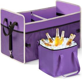 Gpja005-torganizer-1purple-2c Gpusfak Car Trunk Organizer With Individual Cooler Bag - 2 Compartment Collapsible S