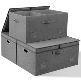 Nk-ke-126 Graciadeco 75 Quarts Extra Large Decorative Storage Bins With Lids 3 Packs Gray Collaps