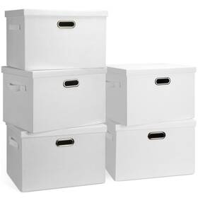 Nk-ke-192 Graciadeco Large 17 Inch 36 Quart Collapsible Stackable Storage Bins With Lids 5 Packs Whit