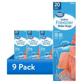 Great Value 313092791733 9 Pack Freezer Guard Slider Zipper Bags Gallon 20 Count