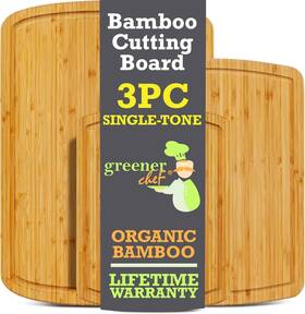 1250so3-st Greener Chef Organic Bamboo Cutting Board Set Of 3 With Lifetime Replacements