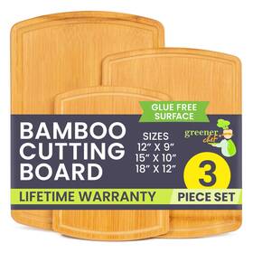 Greener Chef 859495007434 No Glue Bamboo Cutting Board Set Of 3 With Lifetime Replacements