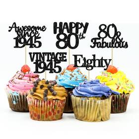 Ukzn0161-80 Gyufise 30 Pack Vintage 1945 Cupcake Toppers Glitter Cheers To 80 Fabulous Ei