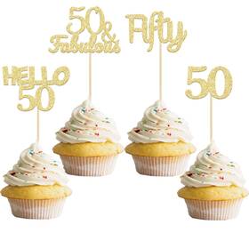Ukzn0249-50 Gyufise 24pcs Gold Glitter 50th Birthday Cupcake Toppers 50 And Fabulous Cake D