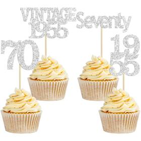 Zn0743-sl-70 Gyufise 24pcs 70th Birthday Cupcake Toppers Glitter Cheers To 70 Fabulous Sev