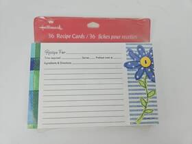 Hallmark 015012502954 New Package 36 Recipe Cards Blue Flower Stripes And Plaid - Nip