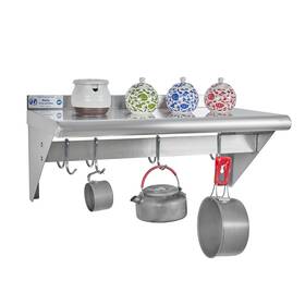 Wsh-1224 Hally Sinks & Tables H 709930320843 Stainless Steel Shelf With 4 Hooks 12 Inch X 24 Wall Mounted Pot Rack Nsf