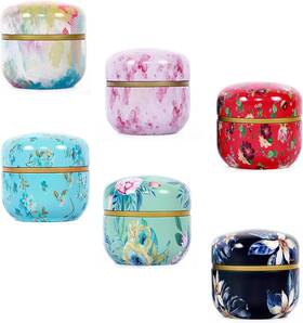 Han Sheng 445015561550 6 Pcs Airtight Tea Storage Tins 10 Oz Vintage Style Food Containers